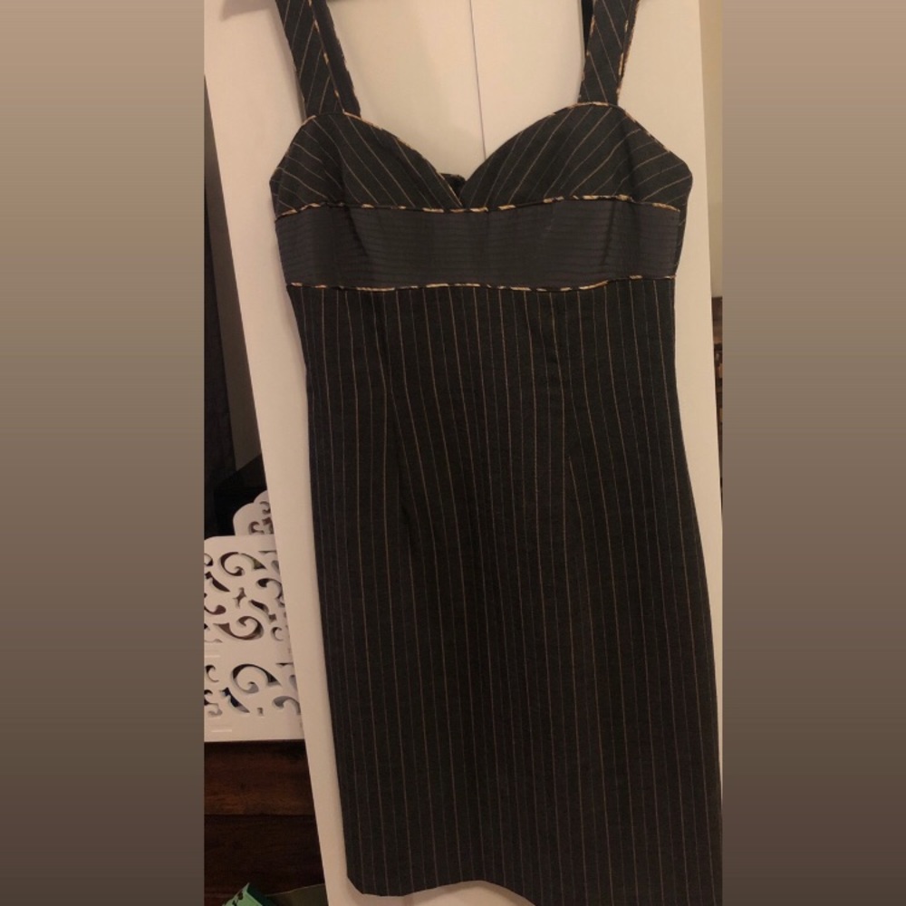 Gray pin striped dress with leopard detailing